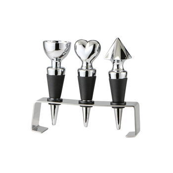 Set dopuri vin din aliaj de zinc (4 piese) cu suport – dopuri pentru sticle și capac etanș