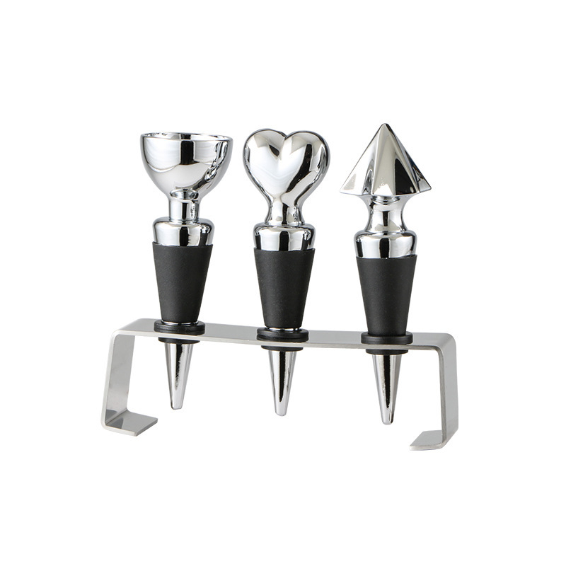 Set dopuri vin din aliaj de zinc (4 piese) cu suport – dopuri pentru sticle și capac etanș