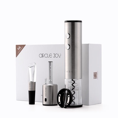 Deschizător electric pentru vin roșu, set cadou 4 în 1, din oțel inoxidabil 304, Round Music