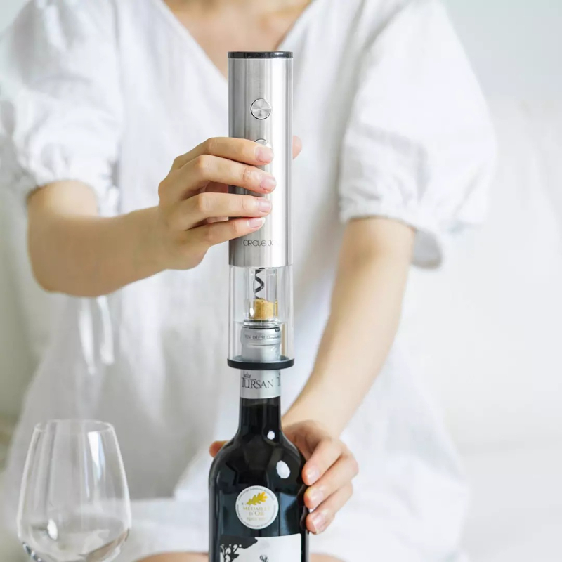 Deschizător electric pentru vin roșu, set cadou 4 în 1, din oțel inoxidabil 304, Round Music