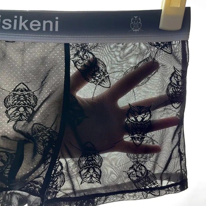 Muške bokserice od ice silk s čipkom i mrežastim panelima, prozračne ljetne donje rublje