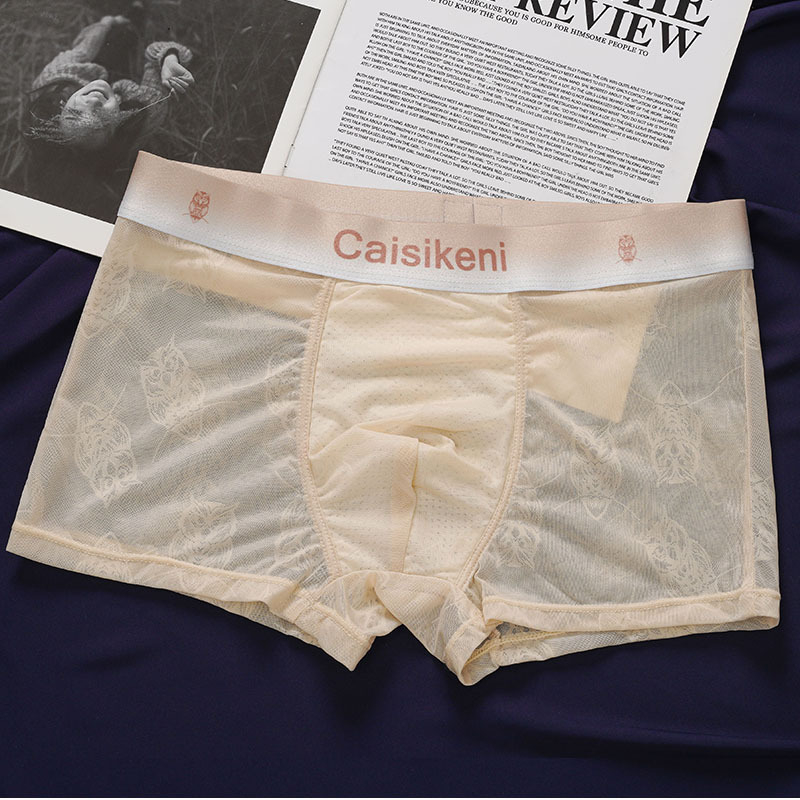 Muške bokserice od ice silk s čipkom i mrežastim panelima, prozračne ljetne donje rublje