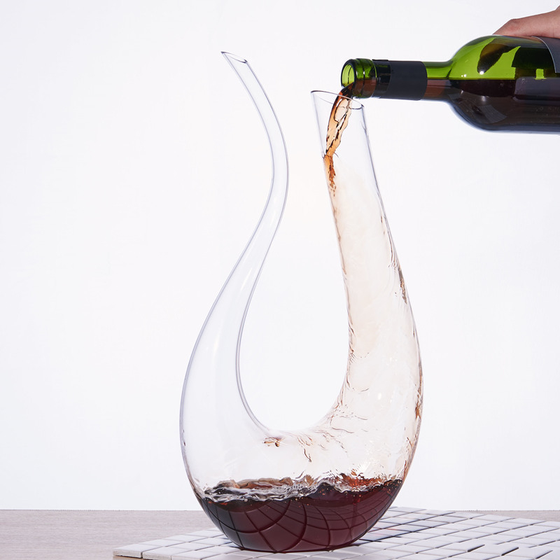 Decantator din cristal, în formă de U, pentru vin roșu, în cutie cadou, cu motive harpă, lebădă și curcubeu, dispozitiv creativ de turnare a vinului