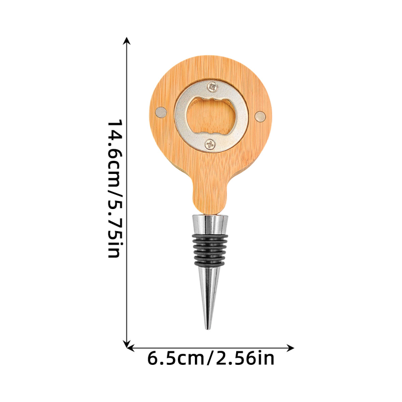Magnet de frigider din lemn solid, bambus, cu formă pătrată sau rotundă, deschizător de sticle și dop de vin, personalizabil, multifuncțional