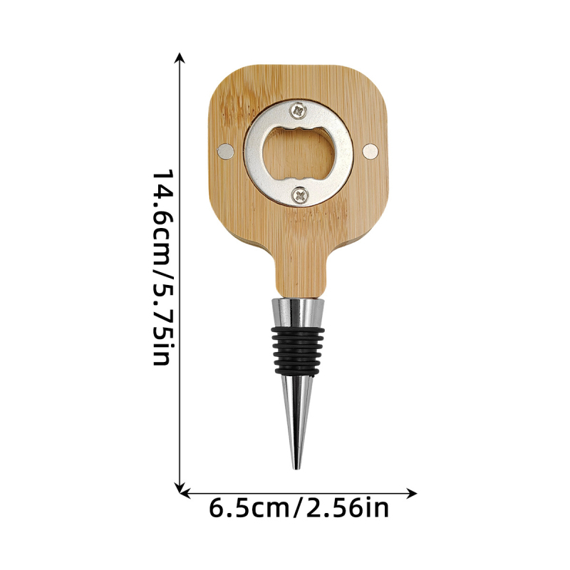 Magnet de frigider din lemn solid, bambus, cu formă pătrată sau rotundă, deschizător de sticle și dop de vin, personalizabil, multifuncțional