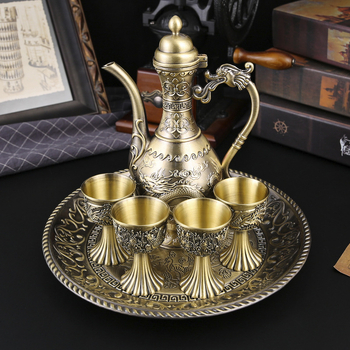 Mcnice crafts set de vin premium în cutie cadou, stil clasic pentru uz casnic, aspect bronz antic inspirat din Rusia, decantor, pahare și tavă de servire