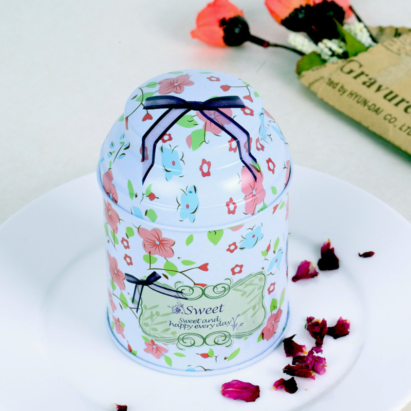 Cutie rotundă mică din metal pentru ceai, portabilă și sigilată, ceai Kuding, cutie de ceai cu model floral, cutie metalică personalizabilă