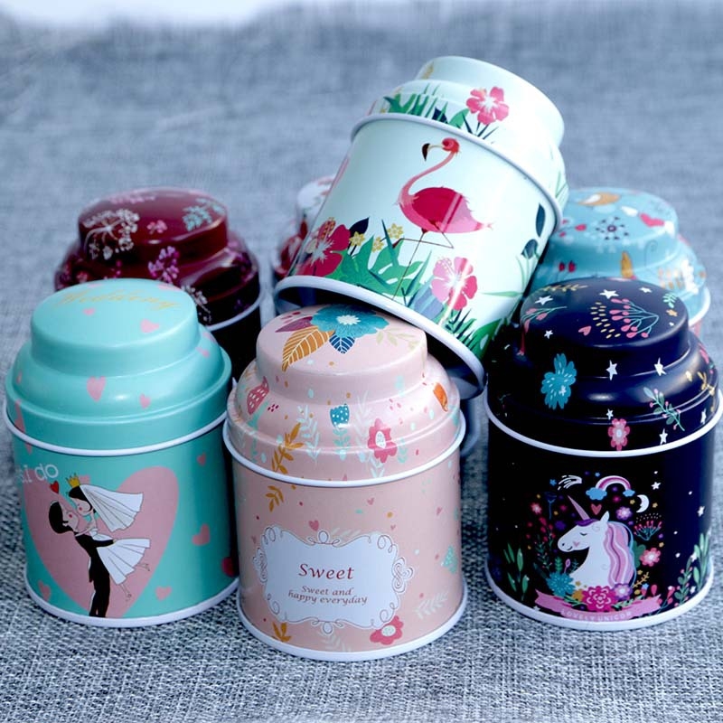 Cutie rotundă mică din metal pentru ceai, portabilă și sigilată, ceai Kuding, cutie de ceai cu model floral, cutie metalică personalizabilă
