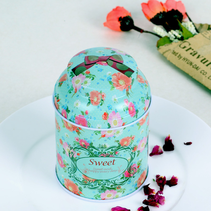 Cutie rotundă mică din metal pentru ceai, portabilă și sigilată, ceai Kuding, cutie de ceai cu model floral, cutie metalică personalizabilă