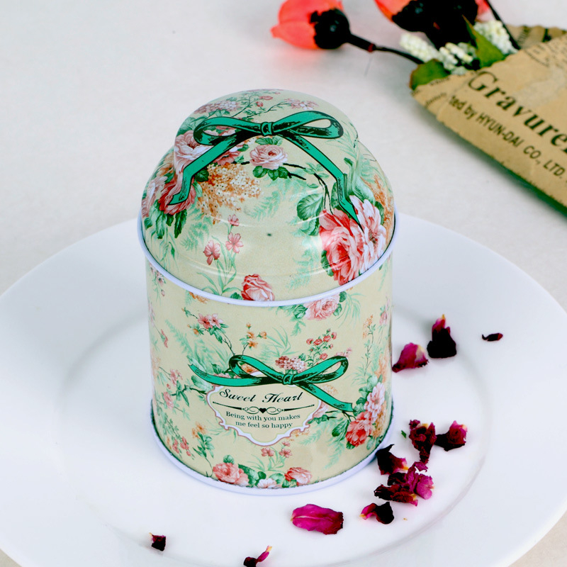 Cutie rotundă mică din metal pentru ceai, portabilă și sigilată, ceai Kuding, cutie de ceai cu model floral, cutie metalică personalizabilă