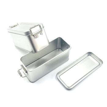 Cutie dreptunghiulară din tablă tin cu capac glisant, în mai multe culori, pentru ceai, fursecuri, bomboane și produse de patiserie