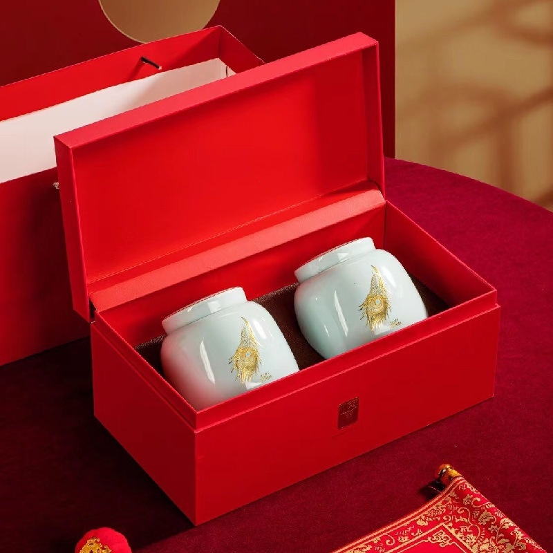 Cutie cadou din ceramică premium pentru ceai cu Da Hong Pao, Jin Jun Mei, Yancha, Zhengshan Xiaozhong și Tieguanyin (goală) HX