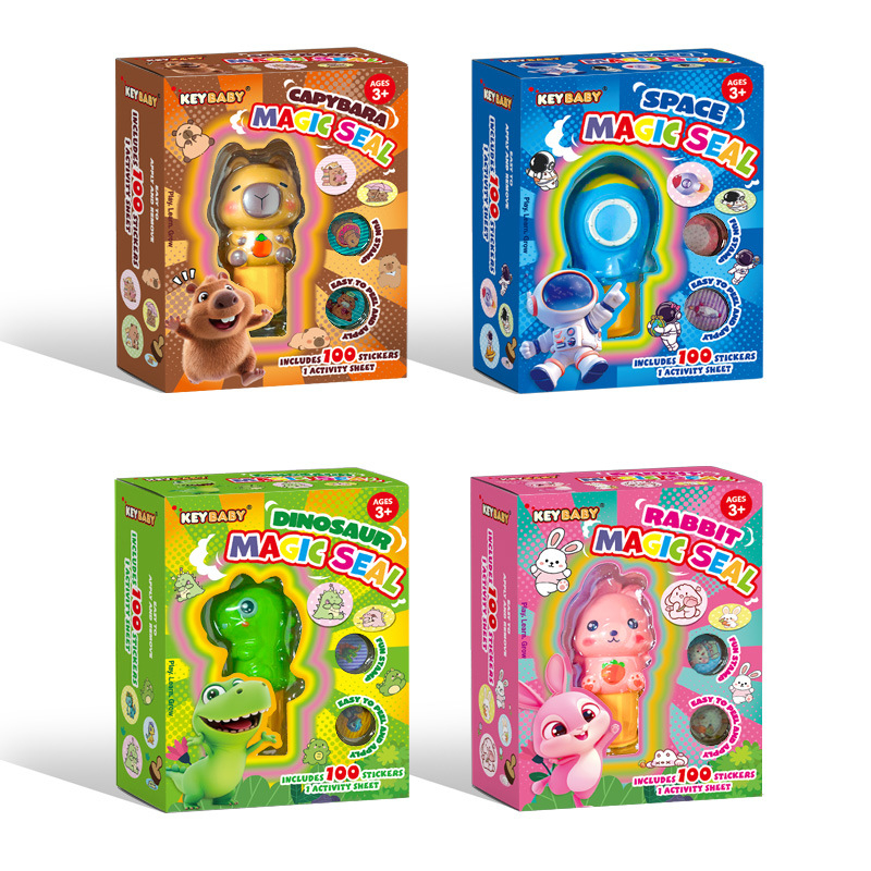 Keybaby Ștampilă spațială magică, pix și autocolante pentru copii — jucărie educativă cu capibara, lucrată manual, set de 100 de bucăți