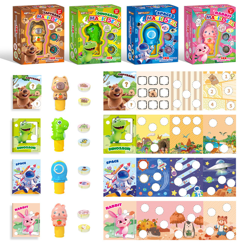 Keybaby Ștampilă spațială magică, pix și autocolante pentru copii — jucărie educativă cu capibara, lucrată manual, set de 100 de bucăți