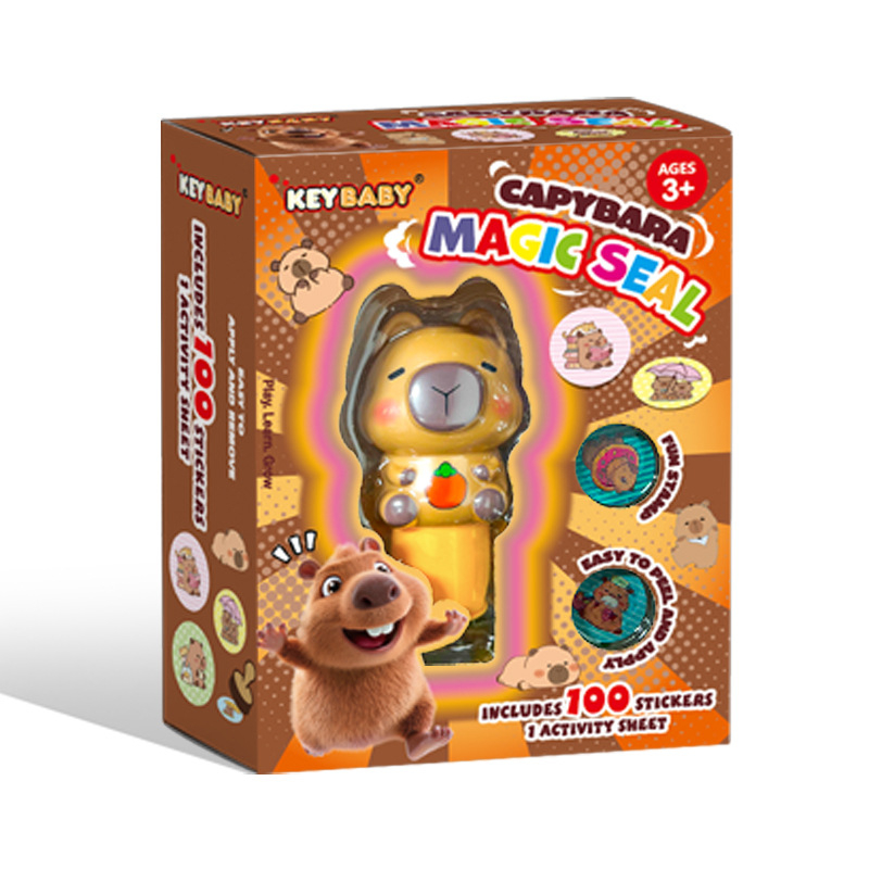 Keybaby Ștampilă spațială magică, pix și autocolante pentru copii — jucărie educativă cu capibara, lucrată manual, set de 100 de bucăți