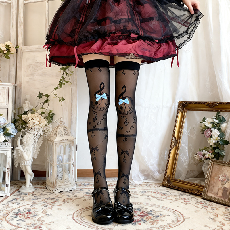 Lolita jacquard čarape do bedra s mašnicom, ultra tanke i prozirne