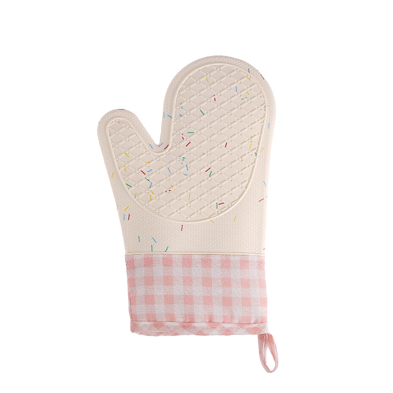 Mănuși de cuptor din bumbac-silicon, în carouri, rezistente la căldură pentru cuptor cu microunde, lungime 29–34 cm