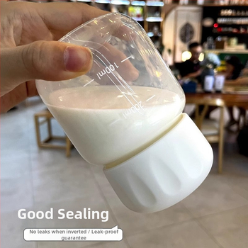 Fat Cup – Mini pahar din sticlă pentru lapte de soia, cu scară de măsurare, pentru lapte, cafea și shake-uri