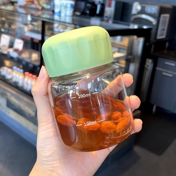 Fat Cup – Mini pahar din sticlă pentru lapte de soia, cu scară de măsurare, pentru lapte, cafea și shake-uri