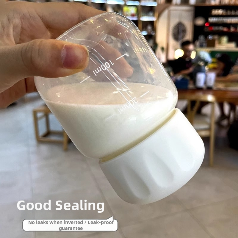 Fat Cup – Mini pahar din sticlă pentru lapte de soia, cu scară de măsurare, pentru lapte, cafea și shake-uri