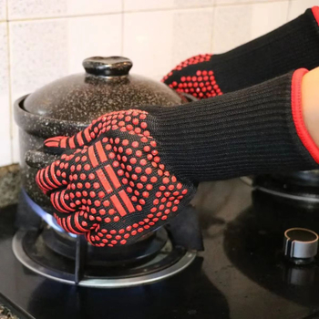 Mănuși termice până la 800°C, din aramidă-pânză de bumbac-silicon, antiderapante, ignifuge, izolație termică, pentru grătar, cuptor și cuptor cu microunde