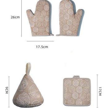 Set din cinci mănuși din bumbac pentru cuptorul cu microunde, cu imprimu frunze și izolație termică, acoperitoare pentru mânerele oalelor