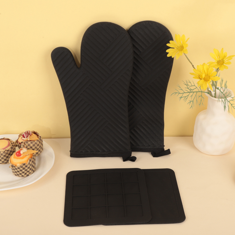 Mănuși din silicon groase, rezistente la temperaturi înalte, izolate, cu căptușeală din material de prosop antiderapant pentru gătit la cuptor cu microunde, 33 cm lungime