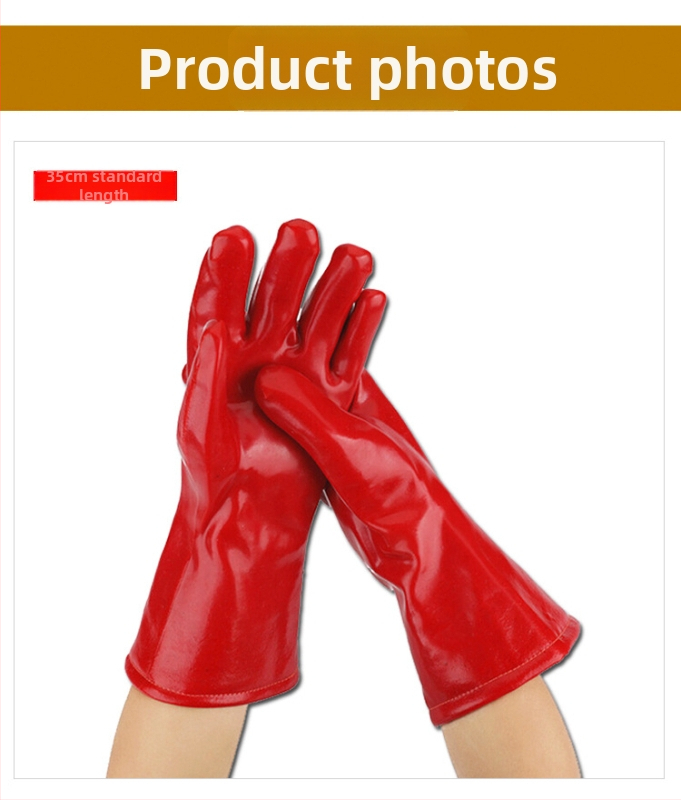 Nepremokavé rukavice s vysokou teplotnou odolnosťou, PVC guma, dĺžka 60 cm, tepelná izolácia, ochrana proti popáleninám, proti parám, odolné voči kyselinám a zásadám, olejovzdorné