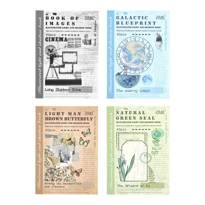 Zabac Carte ilustrată Lumină și Umbra — jurnal retro cu autocolante și hârtie DIY