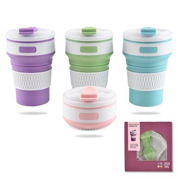 Ceașcă pliabilă din silicon pentru exterior, 350 ml, pentru băuturi calde și reci, în stil Macaron