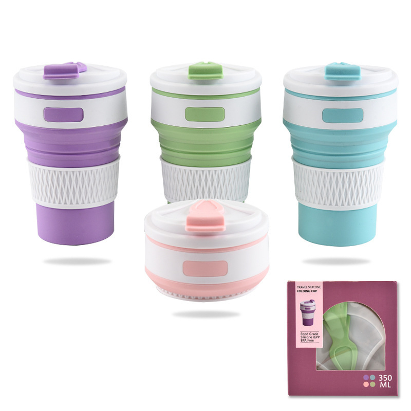 Ceașcă pliabilă din silicon pentru exterior, 350 ml, pentru băuturi calde și reci, în stil Macaron