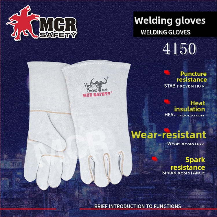 Welding Beast 4150 Dvojvrstvové hovädzie kože zváracie rukavice, dlhé 35 cm