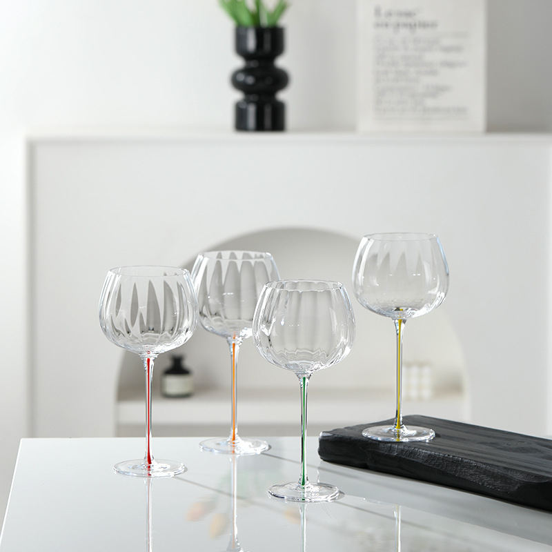 Pahar de vin colorat, cu tija dungată, din sticlă fără plumb, stil burgund, pentru uz casnic, set rafinat pentru vin