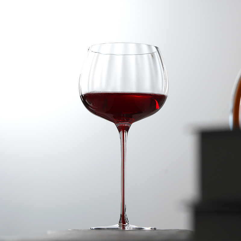 Pahar de vin colorat, cu tija dungată, din sticlă fără plumb, stil burgund, pentru uz casnic, set rafinat pentru vin
