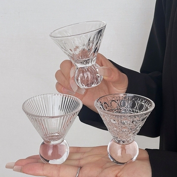 Pahar de ceai din sticlă, stil retro nișă, cu model de pietre, picior înalt, ceașcă de degustare Kung Fu Tea