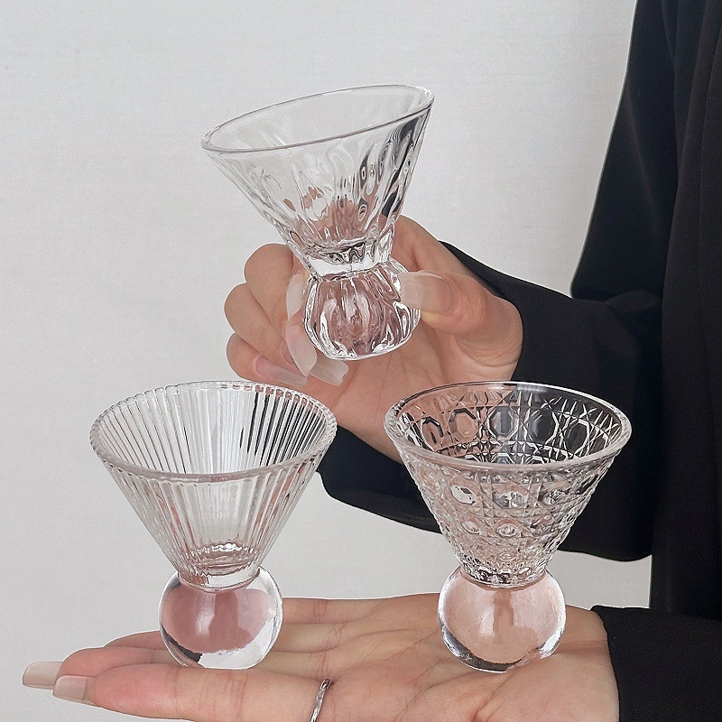 Pahar de ceai din sticlă, stil retro nișă, cu model de pietre, picior înalt, ceașcă de degustare Kung Fu Tea