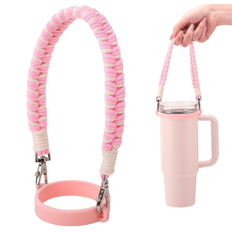 Șnur de ridicare țesut manual pentru pahar de apă 8–40 oz, inel din silicon alimentar, curea portabilă pentru pahar sport