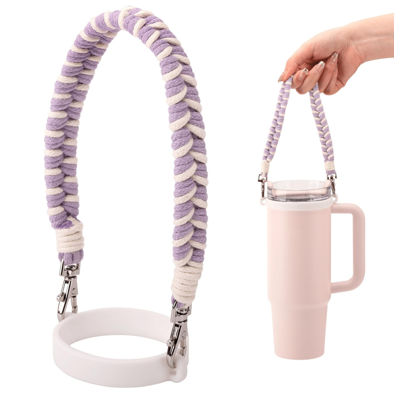 Șnur de ridicare țesut manual pentru pahar de apă 8–40 oz, inel din silicon alimentar, curea portabilă pentru pahar sport
