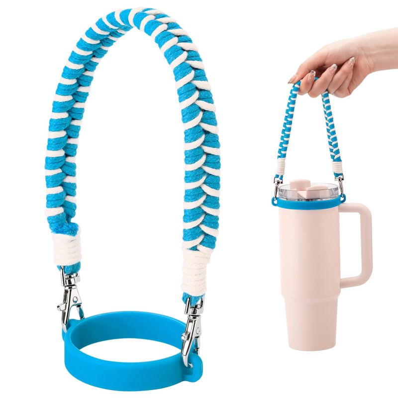 Șnur de ridicare țesut manual pentru pahar de apă 8–40 oz, inel din silicon alimentar, curea portabilă pentru pahar sport