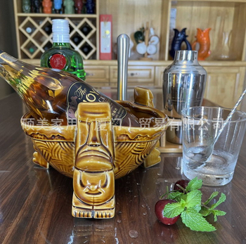 Vas ceramic pentru punch cu cană tiki, 1000 ml, pahar de cocktail