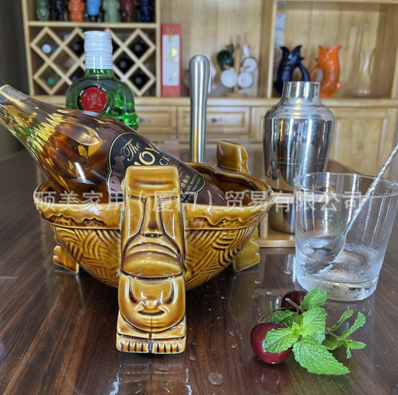 Vas ceramic pentru punch cu cană tiki, 1000 ml, pahar de cocktail