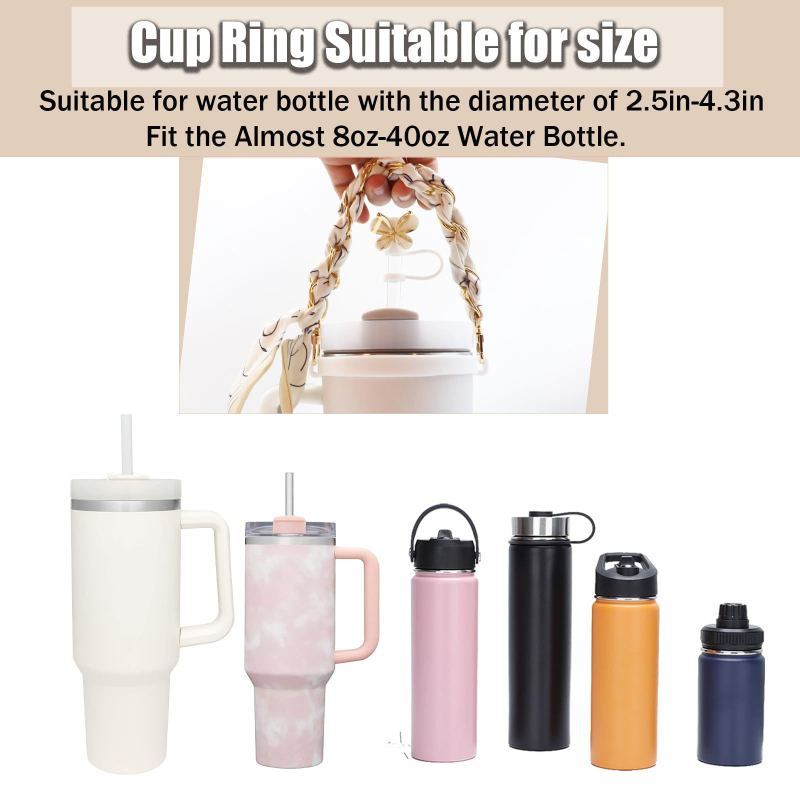 Set accesorii Sri Cup: capac din silicon pentru pai de 10 mm, husă de silicon pentru pahar, șnur împletit, pandantiv fluture, cârlig în formă de inimă