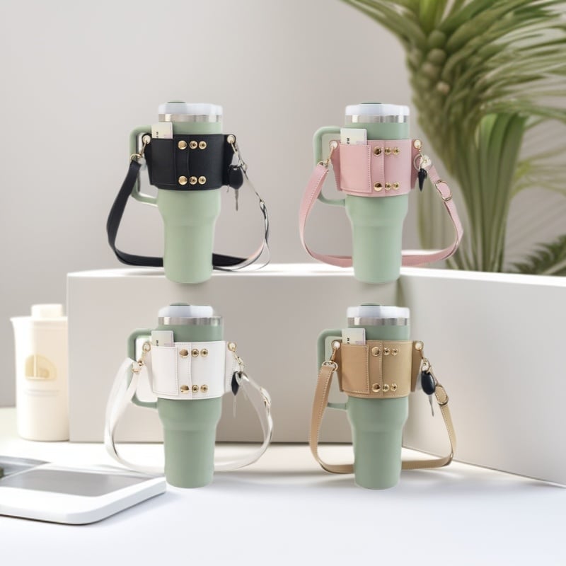 Husă pentru ceașca Stanley de 40oz, mâner din PU, curea crossbody reglabilă, pentru exterior