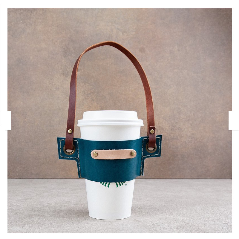Geantă din piele pentru băuturi, protecție pentru pahar de ceai cu lapte, husă portabilă pentru ceașcă de cafea, personalizare disponibilă