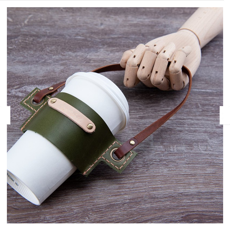 Geantă din piele pentru băuturi, protecție pentru pahar de ceai cu lapte, husă portabilă pentru ceașcă de cafea, personalizare disponibilă