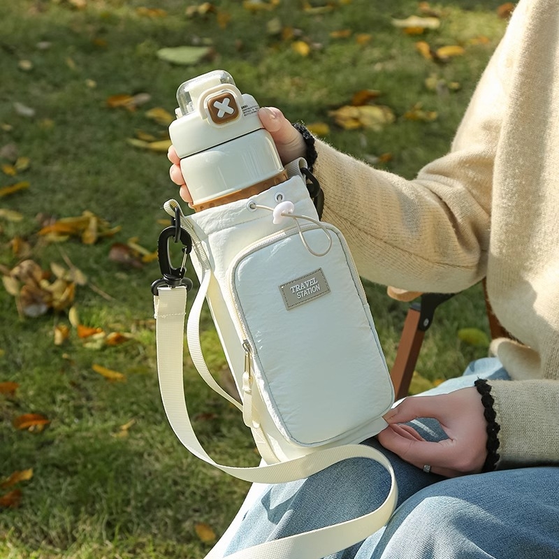 Husă izotermă pentru sticlă de apă, cu curea crossbody și buzunar pentru telefon, pentru utilizare în aer liber