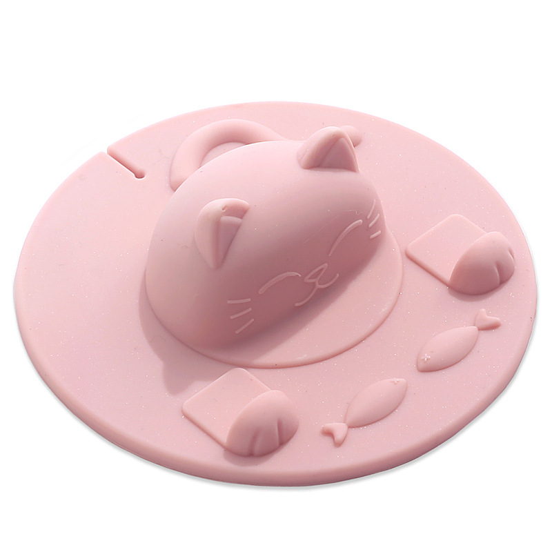 Capac de ceașcă cu pisicuță, silicon alimentar, rezistent la temperaturi înalte, protecție împotriva prafului, suport pentru telefon, universal pentru căni din sticlă, design desen animat