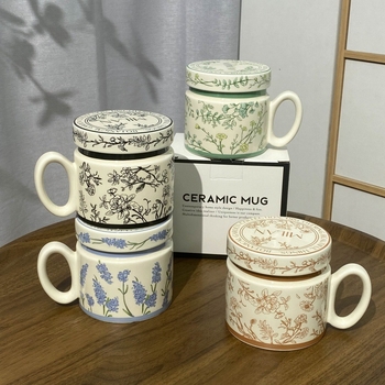 Cană ceramică cu capac și mâner, capacitate mare, pentru mic dejun, rezistentă la temperaturi înalte, cadou de ziua de naștere