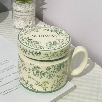 Cană ceramică cu capac și mâner, capacitate mare, pentru mic dejun, rezistentă la temperaturi înalte, cadou de ziua de naștere