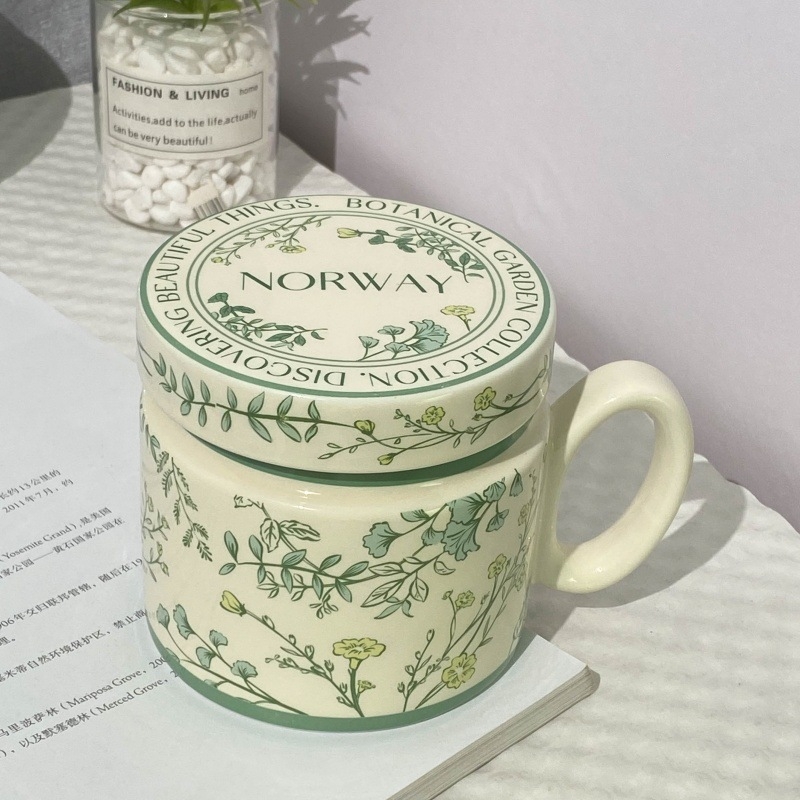 Cană ceramică cu capac și mâner, capacitate mare, pentru mic dejun, rezistentă la temperaturi înalte, cadou de ziua de naștere